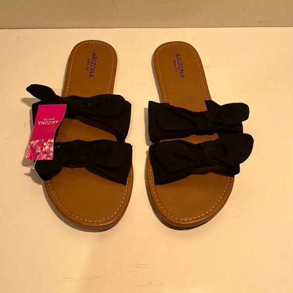 Nwt Arizona black  suede bow sandals - Picture 1 of 3